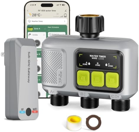 WiFi Water Timer 3 Outlet for Garden Hose, Smart Sprinkler Controller with 984ft RF Range, Smart Lawn Watering System Irrigation Timer, APP/Voice Control, Rain Delay, Manual Irrigation