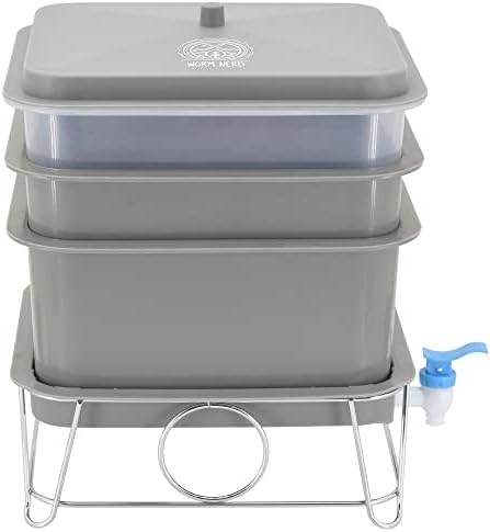 WN54 4-Tray Worm Composting Bin Kit with Coco Coir for Recycling Food Waste, Worm Castings, Worm Tea, Vermiculture and Vermicomposting