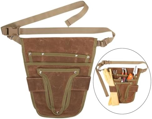 Garden Tool Belt Tool Waist Pouch Heavy Duty Waxed Canvas Adjustable DIY Utility Belt Apron Garden Waist Belt for Florists, brown