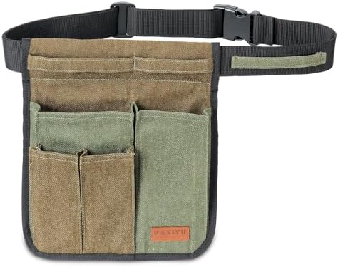 Garden Tool Belt for Women & Men, Slim Denim Garden Apron with 4 Pockets, Lightweight Adjustable Tool Pouch for Gardening, Florist, DIY & Craft, Green