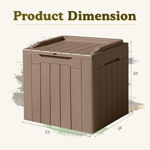 Devoko 31 Gallon Waterproof Outdoor Storage Box Resin Deck Box Lockable and UV Resistant for Patio Furniture,Garden Tools (Light Brown)