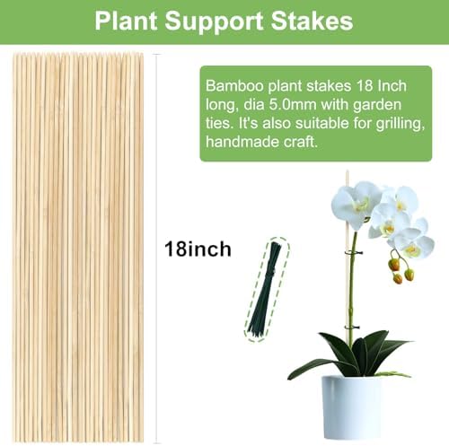 120 PCS Bamboo Plant Stakes 18 Inch, 5mm Thick Wood Plant Support Stakes
