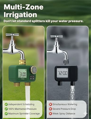 MOES 2 Zone Water Timer, Brass Fittings, Rain Delay, No Wi-Fi Required