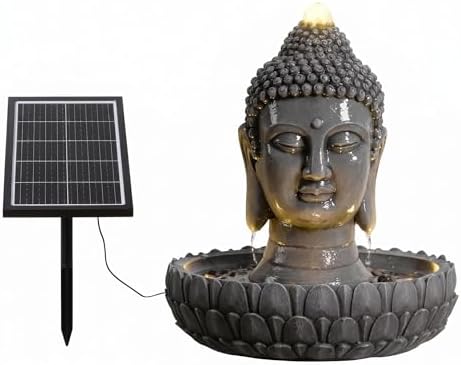 20'' Buddha Statue Outdoor Solar Water Fountain, Quiet Automatic Waterfall Feature, Zen Garden Decorative Fountain, Relaxation Landscape Ornament for Patio, Balcony, Lawn & Yard