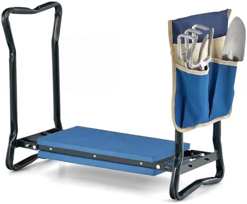 GIANTEX Garden Kneeler & Seat, Heavy-Duty Garden Bench, Blue with 1 Bag