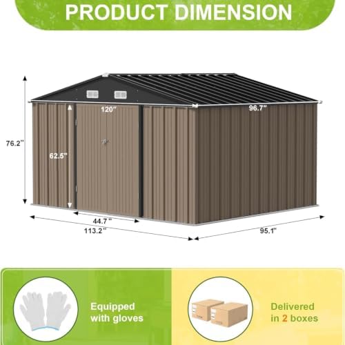 JUMMICO 10x8 FT Outdoor Storage Shed with Lockable Hinged Door, Brown