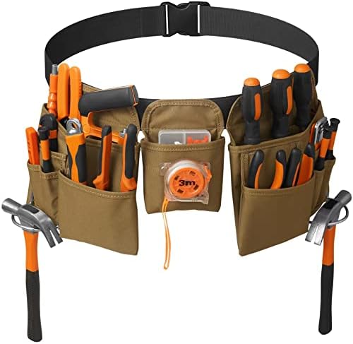 19 Pocket Tool Belts with Quick Release Buckle, Adjustable Utility Belt,Work Apron for Men and Women,for Garden,Electrician,Carpenter,Construction,Gifts(Khaki)
