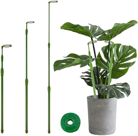 Yhtpouqe 3 Pack Extendable Plant Stakes, 16.5-42.5 Inch Plant Stakes for Indoor Outdoor, Adjustable Monstera Plant Support Sticks with Clips for Climbing Plants, Vine, Orchid, Tomato, Vegetables