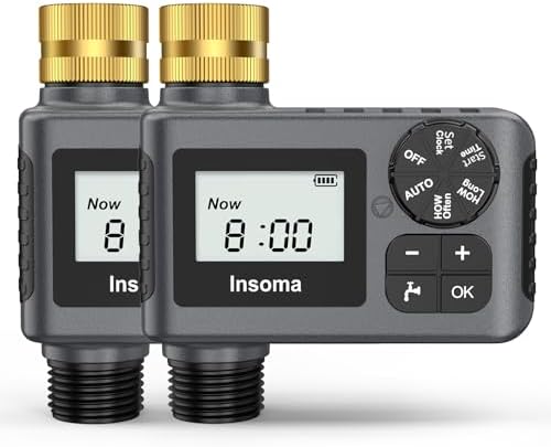 2 PCS Water Timer with Brass Inlet, Water Sprinkler Timer with Rain Delay/Manual/Automatic Drip Irrigation and Lawn Watering System for Yard