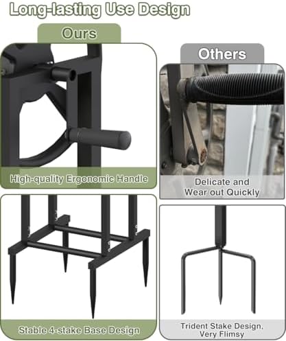 Freestanding Garden Hose Reel holds 125ft Hose of 5/8" with 4 Hooks, 4-Spike Outdoor Hose Holder with 3.9ft Leader Hose & Brass Fitting, Detachable Metal Hose Stand with Storage Rack, Black