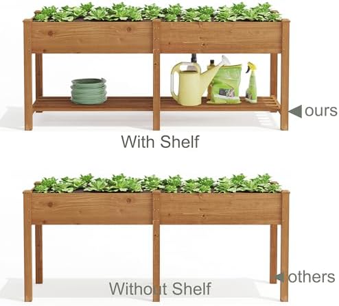 GHWIE Raised Garden Bed with Shelf,Elevated Wooden Planter Box with Legs,Garden Planter for Backyard, Patio, Balcony