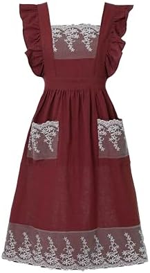Aoomzoon Vintage Cotton Aprons for Women with Lace Ruffle