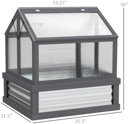 Outsunny Wooden Raised Garden Bed with Polycarbonate Greenhouse, Gray