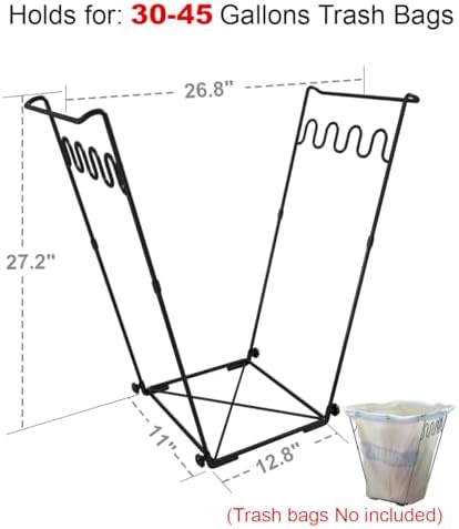 Artigarden Outdoor Garden Trash Bag Holder Frame - Leaf Bag Support Stand Multi-Use Metal Garbage Bags Holder Holds 30-45 Gallons Bag for Camping Leaves, Gardening Party, Yard Weeding (Matte Black)