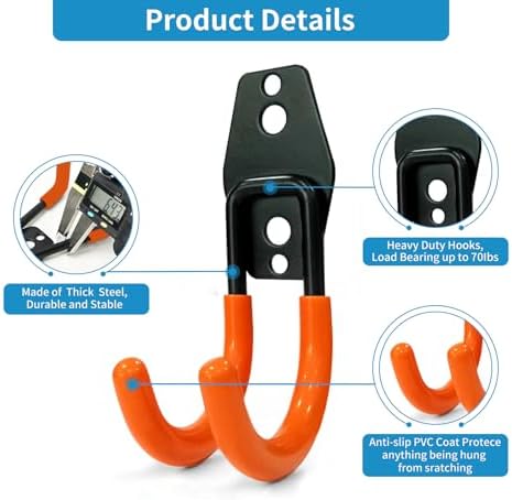 GeeWatom 2 Pack Garage Storage Utility Hooks，Garage Garden Tool Organizer，Steel Wall Mount Hooks, Garden Small U Hooks (Type O-Orange)