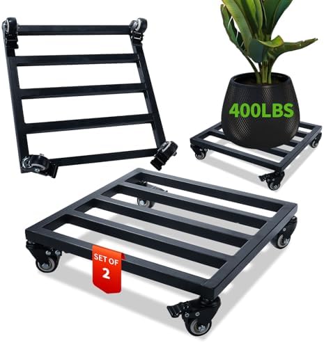 2 Pack 14 Inch Square Metal Plant Caddy with Wheels, 400 Lbs