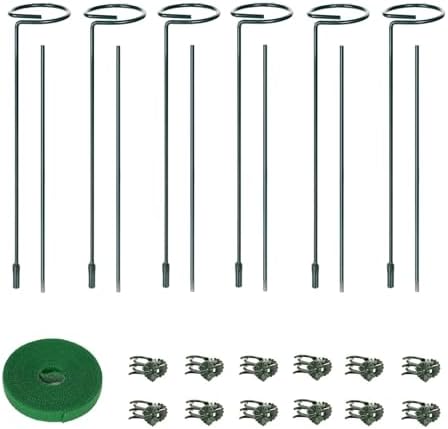 6 Packs Plant Support Sticks for Indoor Plants, Two Sizes (12 or 24 Inches) Orchid Stick and Clip, 0.18 inch Thicker Support Stake with Plant Ties and 12 Pcs Plant Clips for Flowers