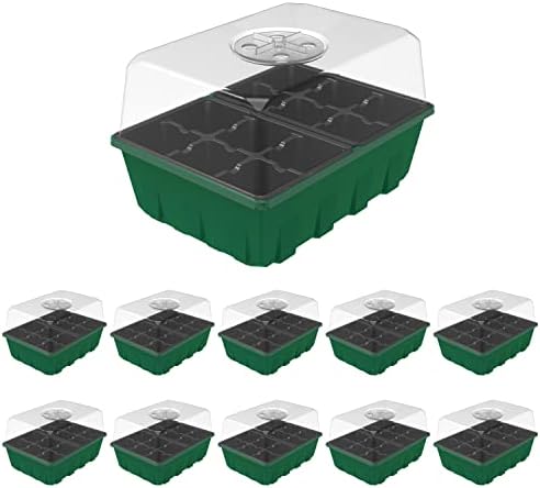 Gardzen 10 Pack Seed Starter Trays with Dome and Green Base 120 Cell