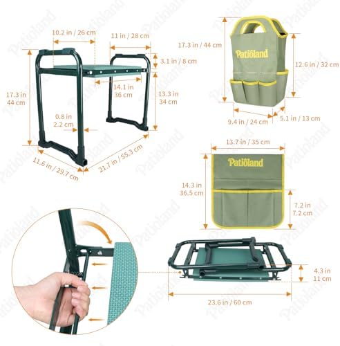 Foldable Garden Kneeler and Seat,Gardening Workseat w/ Tool Pouch & HandBag