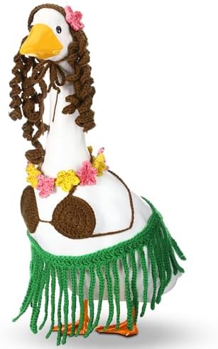 Abbylike Summer Bikini Porch Goose Outfit Hawaiian Crochet Goose Clothes with Wigs Necklace Bikini and Grass Skirt Fit for 23" Statue for Summer Hula Party Yard Lawn Outdoor Decor