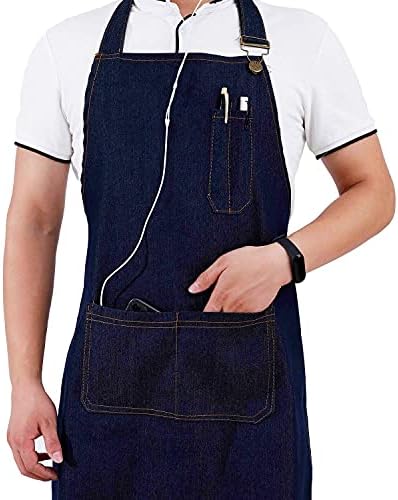 Tosewever Canvas Cross Back Chef Cotton Aprons for Men Women with Large Pockets