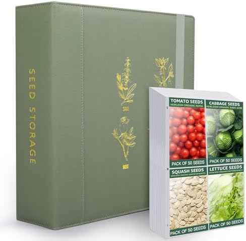 Seed Storage Organizer, Binder with 50 Pack Sleeves, Gift for Garden Lover