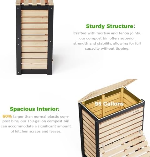 95 Gallon Canada Cedar Wood Compost Bin, Outdoor Composter, Natural