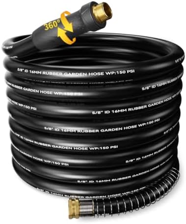 Heavy Duty Garden Hose 75ft, 5/8" Rubber Hose Durable 4 Layer Construction