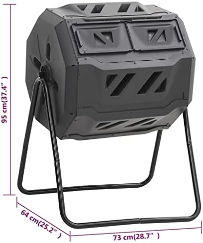 42.3 Gal Rotating Garden Compost Bin Black, Dual Chamber Tumbling Composter with 360 Degree Rotation and Ventilation Holes for Fast Decomposition
