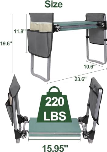 Foldable Garden Kneeler and Seat, New Generation Gardening Stool with 2 Tool Pouches, with Wider&Softer EVA Kneeling Pad, Gardening Gifts for Parents Seniors, Lightweight & Heavy Duty