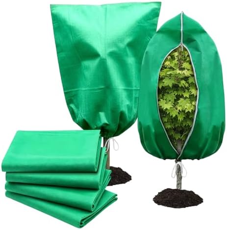 4 Pack Frost Blankets for Outdoor Plant Covers Freeze Protection Frost Covers（31.5" x 47.3"） with Zipper Drawstring Outdoor Winter Frost Cold Weather Shrubs Trees Jacket Covers(Green)