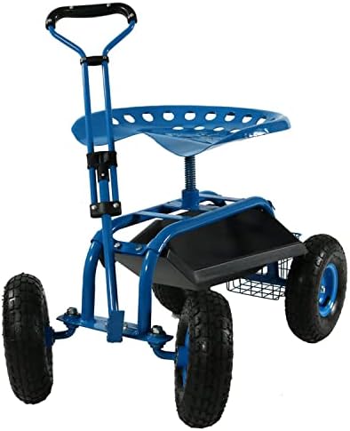 Sunnydaze Garden Seat with Wheels and Adjustable Handle, Blue