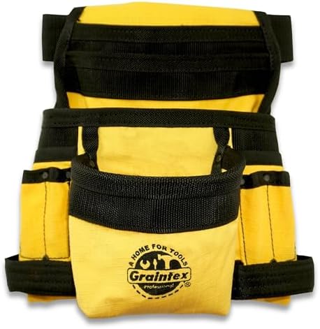 Graintex CS2465 10 Pocket Finisher Canvas Tool Pouch Yellow Color, 2” Webbing Belt, Multipurpose Tool Bag for Tools, Electrician Tools, Tool Pouch Bag for Plumbers, Carpenter Pouch