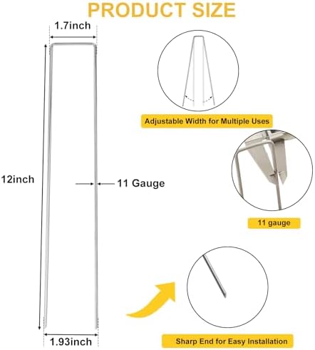 HongWay 60 Pack Landscape Staples 12 Inch, Galvanized Garden Stakes