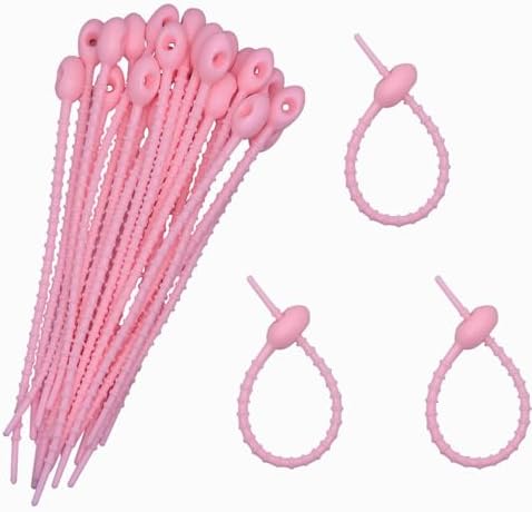 30pcs Silicone Self Locking Reusable Zip Ties for Fixing Bundling Organizing 4.7in Pastel Color Soft Cord Cable Strap Multi Purpose Twist Tie Clip for Garden Plant Home Kitchen Office (Pink)