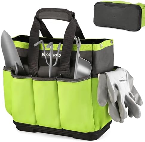 WORKPRO Garden Tool Bag with Waterproof Plastic Base, 8 Pockets
