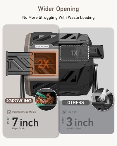 THE Growing 43 Gal Outdoor Compost Bin Tumbler for Backyard Garden, Brown