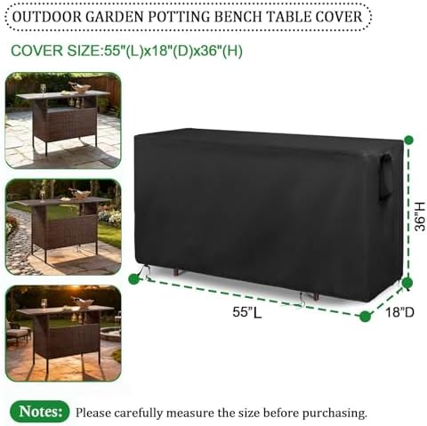 Potting Bench Cover for Outdoor Potting Bench Table, 600D Waterproof Outdoor Potting Bench Table Cover, Outdoor Bar Cover for Patio Wicker Bar Counter Table, Outdoor Prep Table Cover,55"L x 18"D x 36"