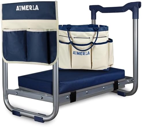 K5 Foldable Kneeler Seat - Heavy Duty (Detachable Cloud Kneeler Pad) - Garden Stool - 2 Large Tool Bags - Portable Bench for Indoor & Outdoor