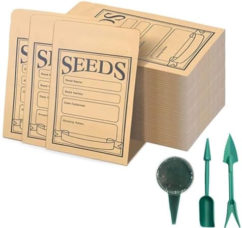 Complete Seed Storage Kit with 48 Grids Organizer Box, Seed Envelopes, Garden Tools & Labels, Seed Saving Supplies for Gardeners, Seed Packet Organizer for Vegetable, Flower, Herb Seeds (1001)