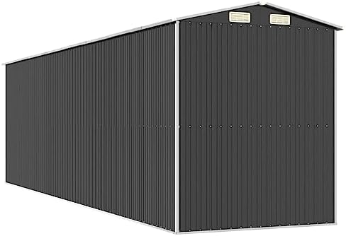 Galvanized Steel Garden Shed Anthracite 75.6x271.3x87.8 Inches, Metal Tool Storage for Outdoor Tools, Pool Equipment, and Garden Supplies with Sliding Gate and Vent