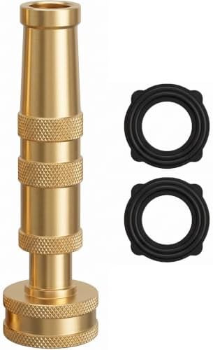 Hourleey Adjustable Twist Hose Nozzle, 4" Heavy-Duty Brass 3/4" GHT Hose Nozzle with 2 Garden Hose Rubber Washers (1 Pack)