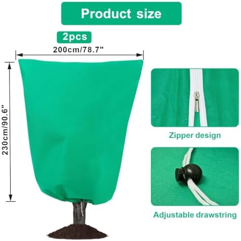 Eunika 2 PCS Plant Covers Freeze Protection w Zipper Drawstring,90.6"x78.7"