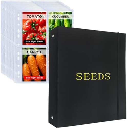 Seed Storage Organizer Binder,3 Ring Seed Packet Organizer with 100 Pockets