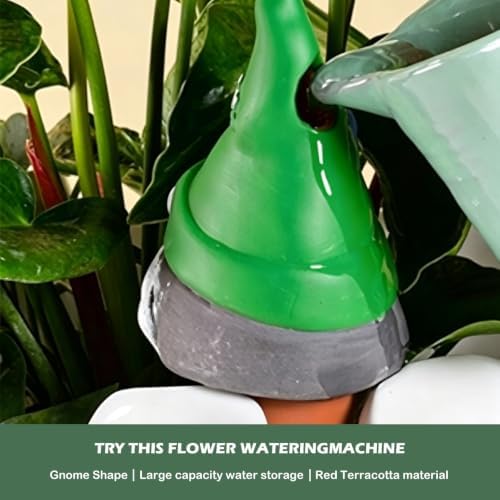 4 Pack Terracotta Watering Spikes, Vacation Self-Watering Planters Devices - Continuous Moisture with Slow Release Watering System - Perfect for Indoor Outdoor Plants (Cute Gnome)