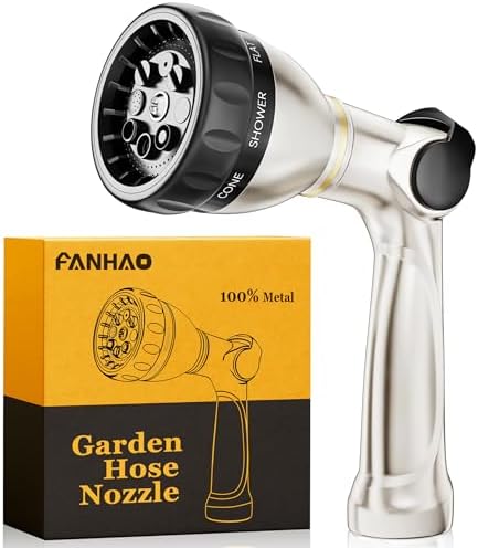FANHAO Metal Thumb Control Garden Hose Nozzle Heavy Duty, 8 Spray Patterns
