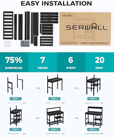 SERWALL Outdoor Potting Bench Set of 2 with Sink,Gardening Table,Black