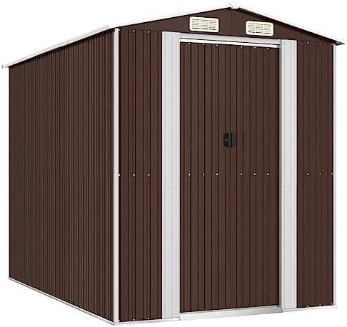 Large Garden Shed Dark Brown Galvanized Steel Outdoor Storage Shed with Floor 75.6 x 108.0 x 87.8 Inches for Backyard Patio Lawn and Tool Organization