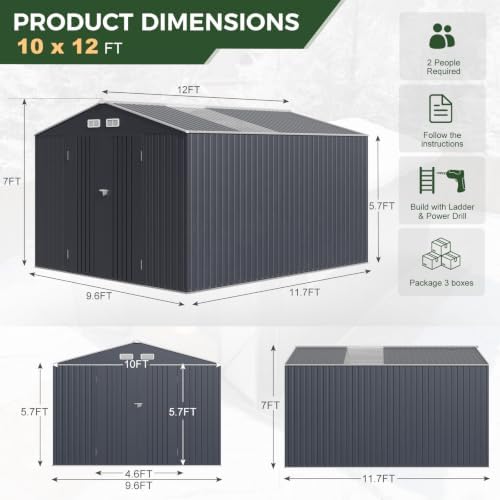 Outdoor Storage Shed 10x12 FT Reinforced Frame Metal Shed with Clear Roof, Air Vent & Lockable Door Large Garden Sheds for Backyard, Patio