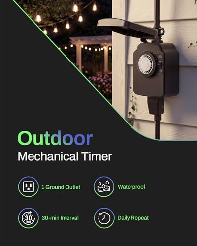 BN-LINK Outdoor 24-Hour Mechanical Timer Outlet, 1 Grounded Outlet